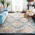 SAFAVIEH Madison Collection Area Rug - 3' Square, Dark Blue & Yellow, Boho Diamond Distressed Design, Non-Shedding & Easy Care, Ideal for High Traffic Areas in Living Room, Bedroom (MAD418N)