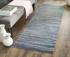 SAFAVIEH Rag Rug Collection Runner Rug - 2'3" x 7', Ink & Multi, Handmade Boho Stripe Cotton, Ideal for High Traffic Areas in Living Room, Bedroom (RAR121C)