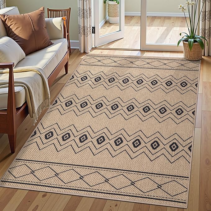 Tangsoo Modern Geometric Easy Jute Rug 3x5 Small Area Rug,Non-Slip Washable Rug for Entryway,Ultra Thin Non Shedding Indoor Outdoor Door Mat for Porch Bedroom Patio