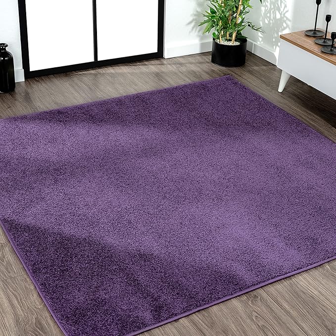 Eyely UES100N-6SQ Supersoft Haze Solid Low-Pile Indoor Area Rug, Coastal, Bohemian, Minimalist, Classic, Casual for Bedroom,Kitchen,Living Room,Non Shedding,Easy-Washing, Purple, 6' Square