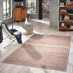 GLN Rugs Contemporary Collection - Machine Washable Area Rug, Contemporary Washable, Non Slip, Low Pile Chenille Rug, Living Room, Bedroom, Kitchen Rug (4' x 6' Terra/Brown)
