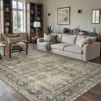 Vintage Area Rug 7x10 Brown Washable Living Room Large Carpet Non Slip Bedroom Indoor Office Low Pile Traditional Distressed Retro Accent Rug for Dining Room