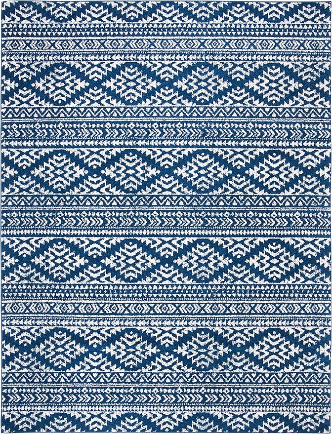 SAFAVIEH Area Rug 8x10 - Tulum Collection - Large - Navy & Ivory, Moroccan Boho Tribal Design, Non-Shedding & Easy to Clean, Ideal for Living Room, Bedroom, Dining Space (TUL272N)