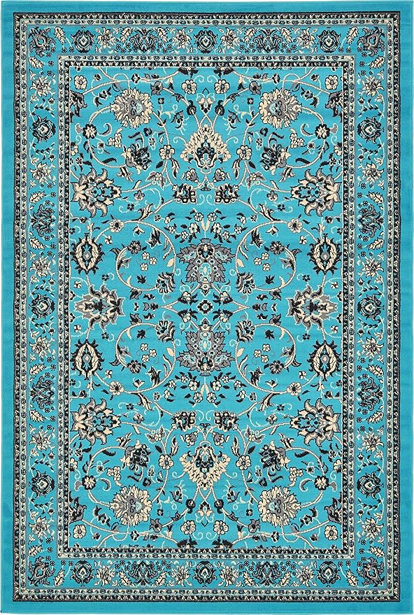 Unique Loom Sialk Hill Collection Area Rug - Washington (6' 1" x 9' Rectangle Turquoise/Black)
