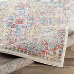 Livabliss Area Rugs - 8x10 Odelia Vintage Boho Red Off-White Blue Area Rug for Living Room Bedroom - Floral Medallion Stain Resistant Carpet for Kitchen, Nursery, Office (7'10" x 10')