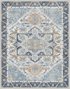 8x10 Area Rug Machine Washable Boho Rug for Living Room,Ultra-Thin Low Pile Carpet,Lightweight Indoor Printed Rug,Non Slip Floral Area Rug for Bedroom, Dining Room, Home Office,Blue