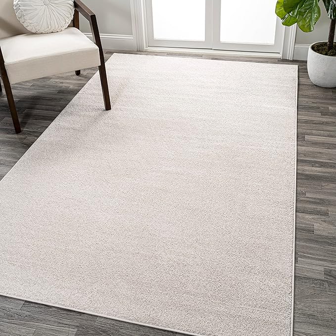Eyely UES100D-3 Supersoft Haze Solid Low-Pile Indoor Area Rug Casual;Contemporary;Solid;Traditional, Bedroom, Kitchen, Living Room, Easy-Cleaning, Non-Shedding, 3 X 5, Ivory