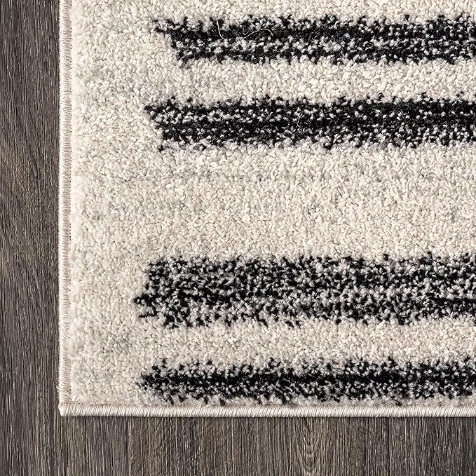 JONATHAN Y Khalil Modern Berber Stripe Cream/Black Indoor Area Rug, 4x6, Contemporary, Bohemian, Easy-Cleaning for Living Room, Bedroom, Kitchen, Pet Friendly, Non-Shedding (MOH207A-4)