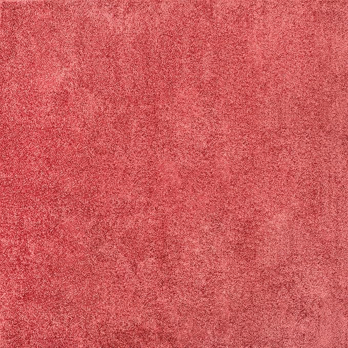 Eyely UES100E-6SQ Haze Solid Low-Pile Red 6' Square Area Rug, Pet Friendly, Stain Resistant, Easy Cleaning, for Bedroom, Living Room, Kitchen
