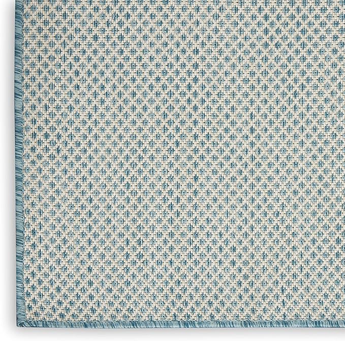 Nourison Home Courtyard Ivory Aqua 7' x 10' Area Rug - Easy Clean, Non Shedding, Bed Room, Living Room, Dining Room, Kitchen (7' x 10')