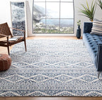SAFAVIEH Area Rug 8x10 - Tulum Collection - Large - Ivory & Navy, Moroccan Boho Tribal Design, Non-Shedding & Easy to Clean, Ideal for Living Room, Bedroom, Dining Space (TUL272D)