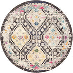 SAFAVIEH Madison Collection 3' Round Black / Yellow MAD418Z Boho Diamond Distressed Non-Shedding Dining Room Entryway Foyer Living Room Bedroom Area Rug