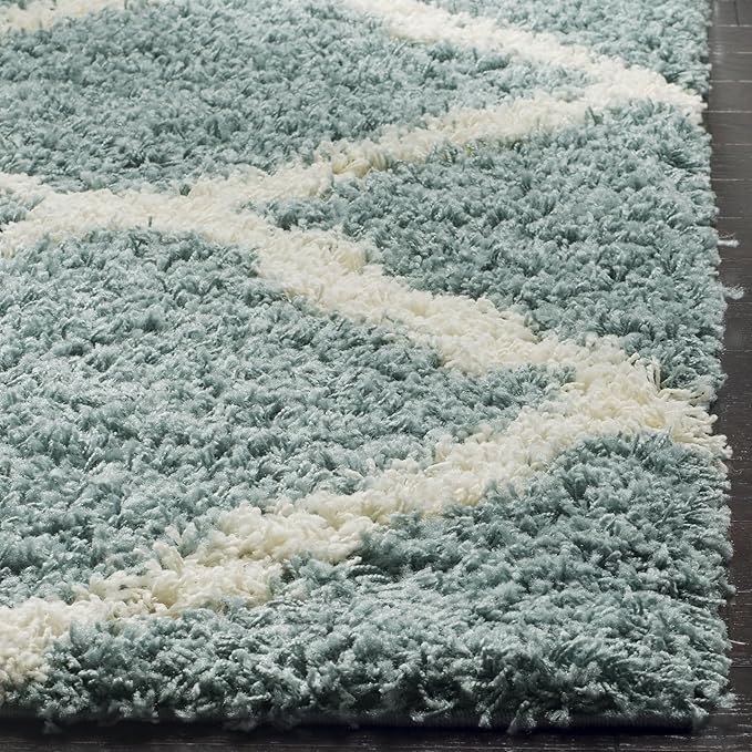SAFAVIEH Area Rug 8x10 - Dallas Shag Collection - Large - Seafoam & Ivory, Trellis Pattern, Non-Shedding & Easy Cleaning, Plush Thick Pile, Ideal for Living Room, Bedroom, Dining Space (SGD257C)