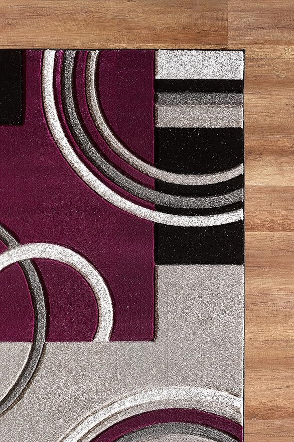 GLORY RUGS Area Rug Modern 2x7 Purple Soft Hand Carved Contemporary Floor Carpet with Premium Fluffy Texture for Indoor Living Dining Room and Bedroom Area