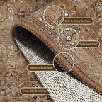 Washable Area Rug 5' x 7' Vintage Traditional Persian Mat - Foldable Distressed Non-Slip Machine Washable Carpet for Living Room Bedroom Kitchen Home Decor - Bronze and Ivory