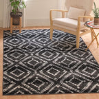 SAFAVIEH Adirondack Collection Area Rug - 6' Square, Black & Ivory, Modern Diamond Distressed Design, Non-Shedding & Easy Care, Ideal for High Traffic Areas in Living Room, Bedroom (ADR131A)