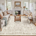 Light Brown Area Rug 5x7 Machine Washable Vintage Living Room Distressed Non Slip Carpet Traditional Indoor Bedroom Retro Floral Accent Throw Large Rug Office Kitchen Bathroom Dining Room