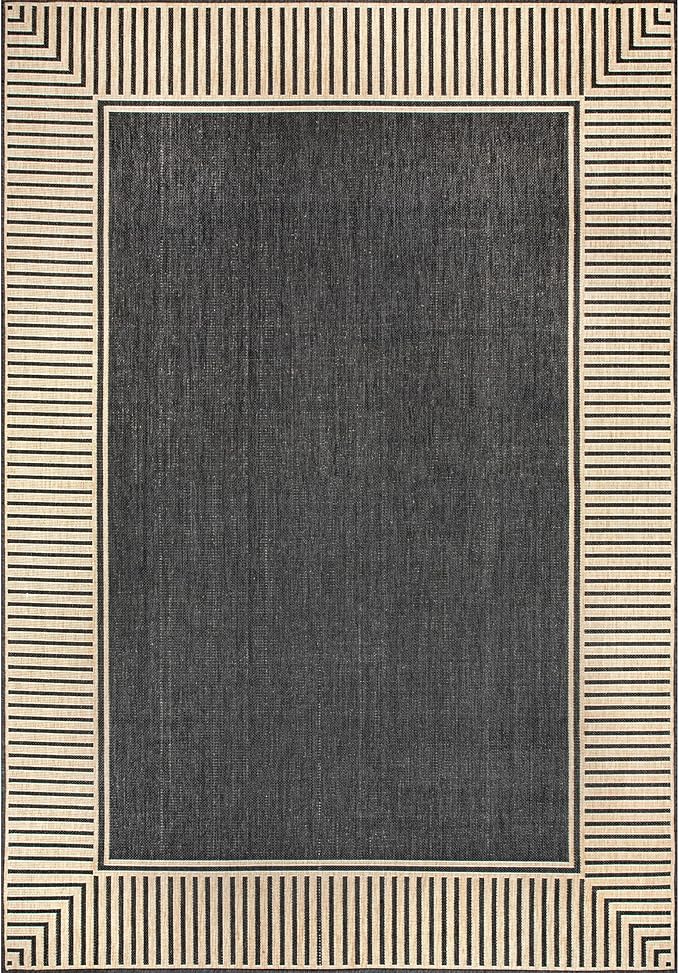 Nuloom Asha Dark Grey/Ivory, 10' x 13', Casual, Striped Border, Soft and Cozy, High Traffic, Stain Resistant, Easy Clean, Durable Area Rug for Indoor/Outdoor Patio, Deck, Porch, Garden, Courtyard