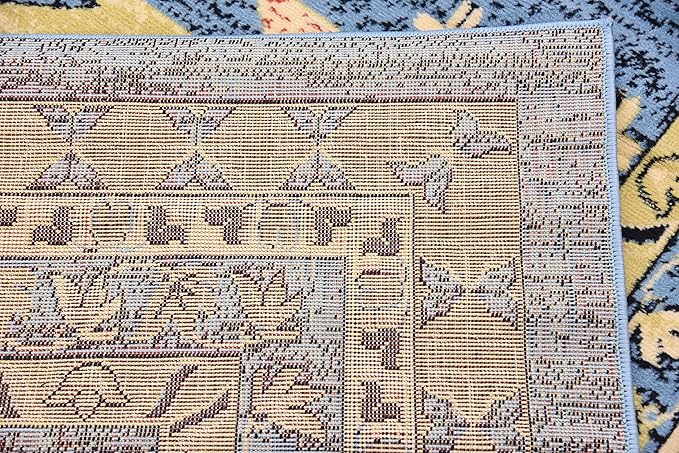 Unique Loom Taftan Collection Border Geometric Tribal Inspired Design Area Rug, 8 ft, Light Blue/Gold