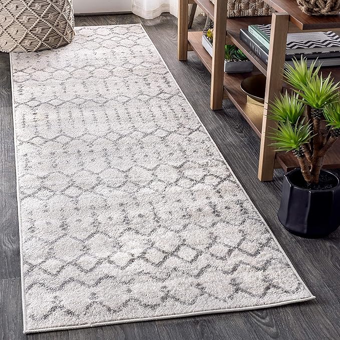 JONATHAN Y MOH101B-216 Moroccan HYPE Boho Vintage Diamond 2 ft. x 16 ft Runner-Rug, Bohemian, Southwestern, Casual, Transitional, Pet Friendly, Non Shedding, Stain Resistant, Easy-Cleaning, Cream/Gray