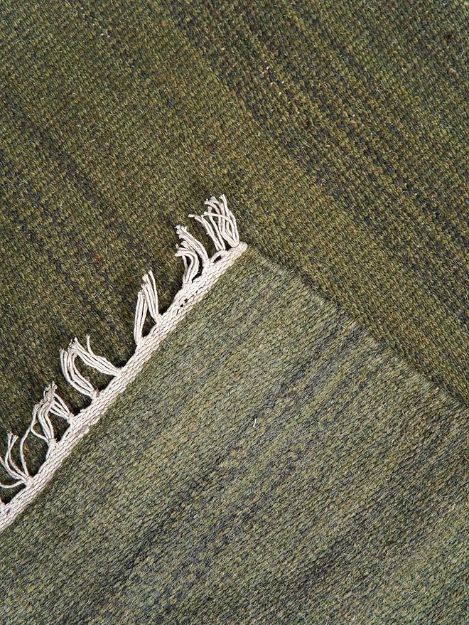 Rugsotic Carpets Hand Woven Flat Weave Kilim Wool 3'x5' Area Rug Solid Olive D00111
