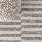 JONATHAN Y Lyla Offset Stripe Gray/Cream Indoor Area Rug, 3x5, Contemporary, Modern, Easy-Cleaning for Living Room, Bedroom, Kitchen, Pet Friendly, Non-Shedding (MOH204A-3)