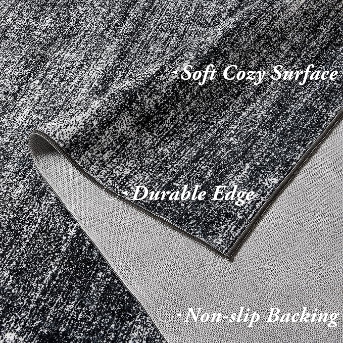 8x10 Area Rugs for Living Room, Abstract Black Boho Rug for Bedroom Design, Black and White 8 x 10