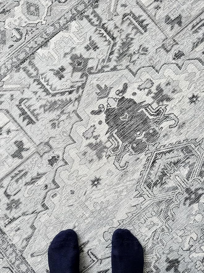 Fame Living Faded Oushak Rug, Turkish Vintage Floral Pastel Large Oversized Area Rugs for Living Room Dining Bedroom Kitchen Bathroom Nursery (848CrNv, 2' x 3')