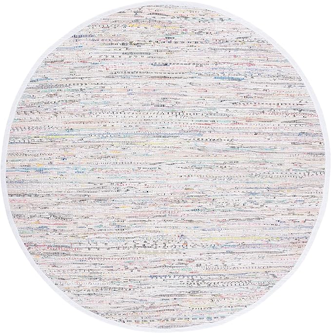 SAFAVIEH Rag Rug Collection 5' Round Ivory/Multi RAR121G Handmade Boho Stripe Cotton Area Rug