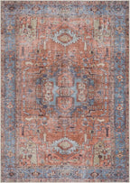 Bloom Rugs Washable 9' x 12' Rug - Terracotta/Blue Traditional Area Rug for Living Room, Bedroom, Dining Room, and Kitchen - Exact Size: 9' x 12'