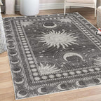 Ambesonne Sun and Moon Decorative Rug, Bohemian Artwork Design of Crescent Solar Ornament Esoteric Stars Ornaments, Quality Carpet for Bedroom Dorm and Living Room, 4' X 5' 5", Dark Taupe