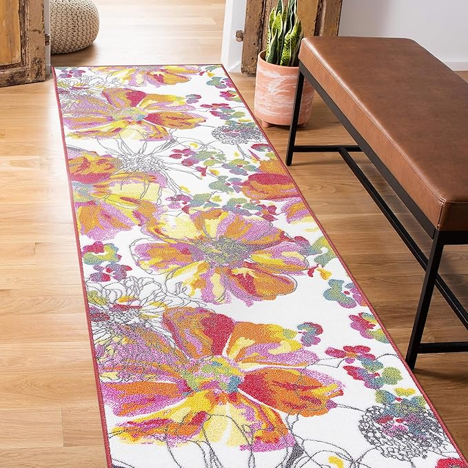 Rugshop Modern Bright Flowers Non-Slip (Non-Skid) Area Rug Runner 2' X 7' (22" X 84") Multi