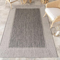 Nuloom Asha Grey/Ivory, 4' x 6', Casual, Striped Border, Soft and Cozy, High Traffic, Stain Resistant, Easy Clean, Durable Area Rug for Indoor/Outdoor Patio, Deck, Porch, Garden, Courtyard