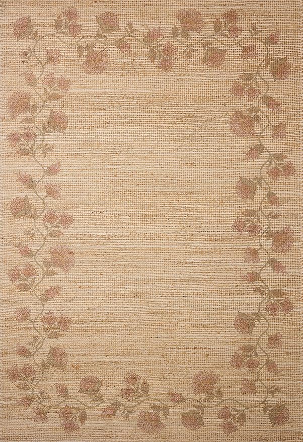 Loloi Chris Loves Julia Rue Collection RUE-05 Natural/Multi 8'-6" x 11'-6" Area Rug Jute Neutral Floral Living Room Bedroom Rug