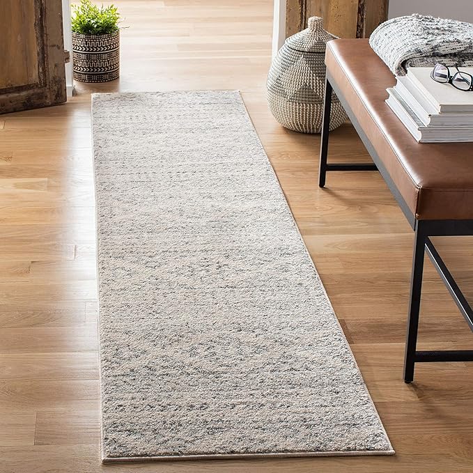 SAFAVIEH Tulum Collection Runner Rug - 2' x 7', Ivory & Grey, Moroccan Boho Tribal Design, Non-Shedding & Easy to Clean, Ideal for Living Room, Hallway, Foyer, Entryway, Bedroom (TUL272A)