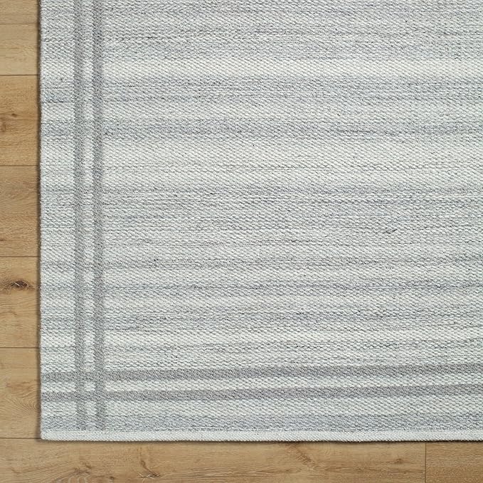 Mark&Day Wool Rugs, 2x3 Janmichael Solid and Border Gray Area Rug, Grey Ivory Carpet for Living Room, Bedroom or Kitchen (2' x 3')