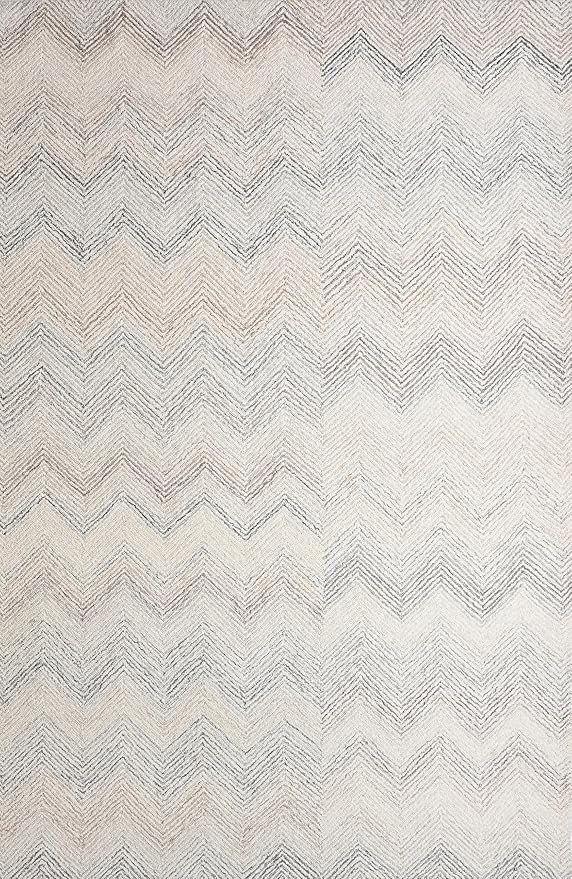 Modern Herringbone Chevron Collection Handcrafted Wool Area Rug - Durable, Zigzag Pattern, for High Traffic, Contemporary Design for Living Room, Bedroom, Dining Room Decor (Ivory-Multi, 9' x 12')