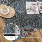 RUGSURE Washable Area Rug - 1/6 Thick - Stain & Water Resistant Non-Slip - Resistant Rug for Living Room, Bedroom, Nursery, Pet & Child Friendly, Vintage Charm Area Rugs (Darkgrey+Bule, 6' x 9')
