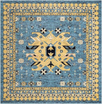 Unique Loom Taftan Collection Border Geometric Tribal Inspired Design Area Rug, 8 ft, Light Blue/Gold