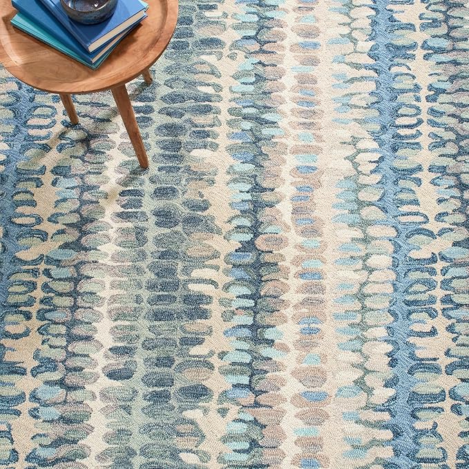Dash and Albert Paint Chip Wool Area Rug - 2.5' x 8' Runner Blue Graphic Hand Micro Hooked Accent Rug - Durable, High Traffic Areas Hallway, Living Room, Stairs