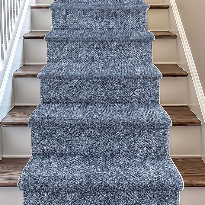 Well Woven Custom Size Hallway & Stair Runner- Harlow Pompeii Blue 31 Inches Wide x 5 Feet Long Runner (31" x 5') Runner Rug - Modern Chevron Pattern, Ultra-Soft, Easy-Clean