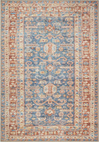 GLN Rugs Traditional Collection - Machine Washable Area Rug, Traditional Washable, Non Slip, Low Pile Chenille Rug, Living Room, Bedroom, Kitchen Rug (6' x 9' Terra/Slate Blue)