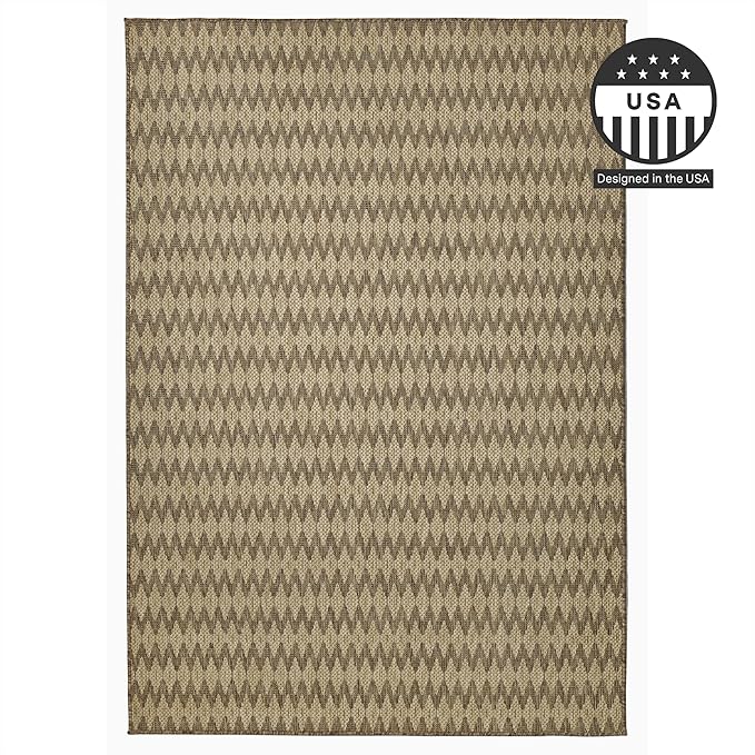FH Home Flat Woven Outdoor Rug - Waterproof, Easy to Clean, Stain Resistant - Premium Polypropylene Yarn - Geometric - Patio, Deck, Porch, Balcony, Laundry Room - Giza - Sand - 3ft 11 in x 5ft 6in