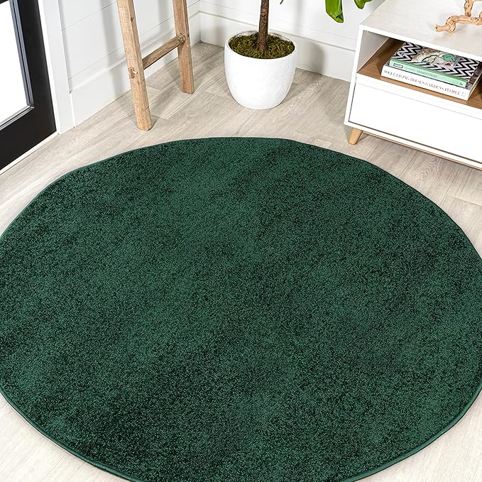Eyely UES100L-8R Supersoft Haze Solid Low-Pile Indoor Area Rug, Coastal, Bohemian, Minimalist, Classic, Casual for Bedroom,Kitchen,Living Room,Non Shedding,Easy-Washing, Green, 8' Round