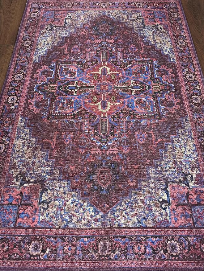 Fame Rugs Turkish Rug. Washable Vintage Oriental Antique Inspired Traditional Doormat Small Modern Area Rugs Luxury Entryway Entry Bedroom Bathroom Kitchen (398RR, 2'5 x 6'9)