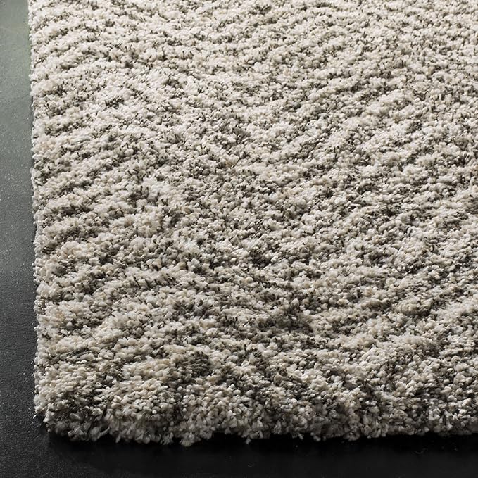 SAFAVIEH Hudson Shag Collection Area Rug - 7' Square, Ivory & Grey, Chevron Design, Non-Shedding & Easy Care, 2-inch Thick Ideal for High Traffic Areas in Living Room, Bedroom (SGH375A)
