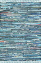 SAFAVIEH Rag Rug Collection Accent Rug - 4' x 6', Blue & Multi, Handmade Boho Stripe Cotton, Ideal for High Traffic Areas in Entryway, Living Room, Bedroom (RAR121B)