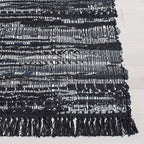 SAFAVIEH Rag Rug Collection Area Rug - 8' x 10', Black, Handmade Boho Stripe Cotton, Ideal for High Traffic Areas in Living Room, Bedroom (RAR121Z)
