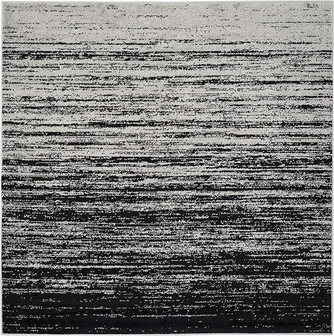 SAFAVIEH Adirondack Collection Area Rug - 12' Square, Silver & Black, Modern Ombre Design, Non Shedding & Easy to Clean, Ideal for Living Room, Bedroom, Office, Dining Space (ADR113A)