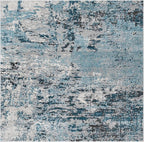 Rugs.com Leipzig Collection Rug – 8 Ft Square Blue Low-Pile Rug Perfect for Living Rooms, Kitchens, Entryways